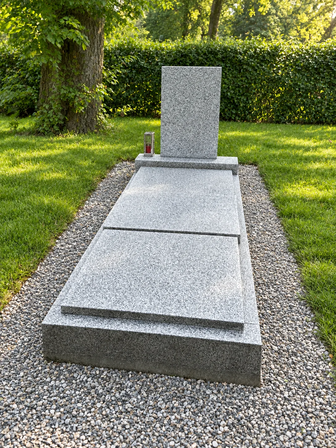 Šedý náhrobek s krycí deskou